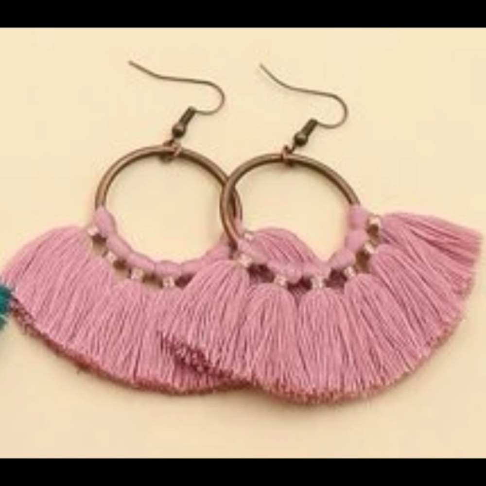 Blush Boho Fringe Hoop Earrings